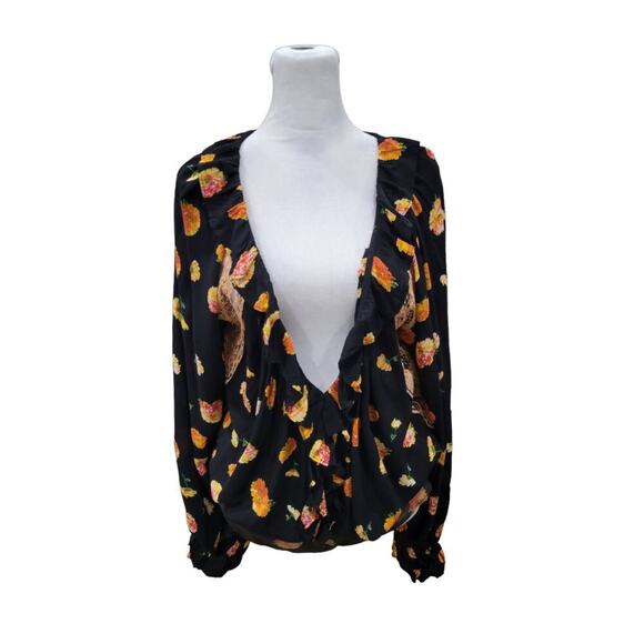 Free People Women's Poppy Floral Print‎ Lace Bodysuit Size Medium Black - Picture 4 of 16